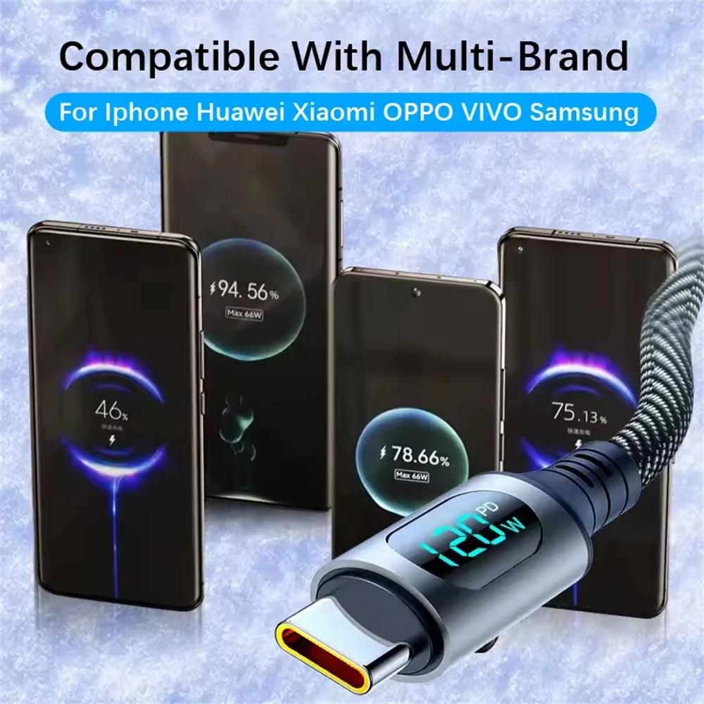 1M/2M Alloy Intelligent Super Fast Charging Cable 120W USB To USB C With Led Digital Display Super Fast Charge Cable PD Wires