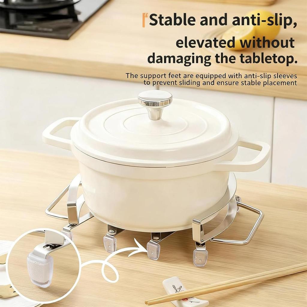 Stainless Steel Expanding Pot Holder Mat Heat Resistant Trivet NonSlip Contracting Expanding Design for Multiple Pans Easy Clean