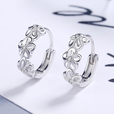 925 Sterling Silver New Women'S Fashion Jewelry Zircon Flower Type Three Five-Leaf Earrings