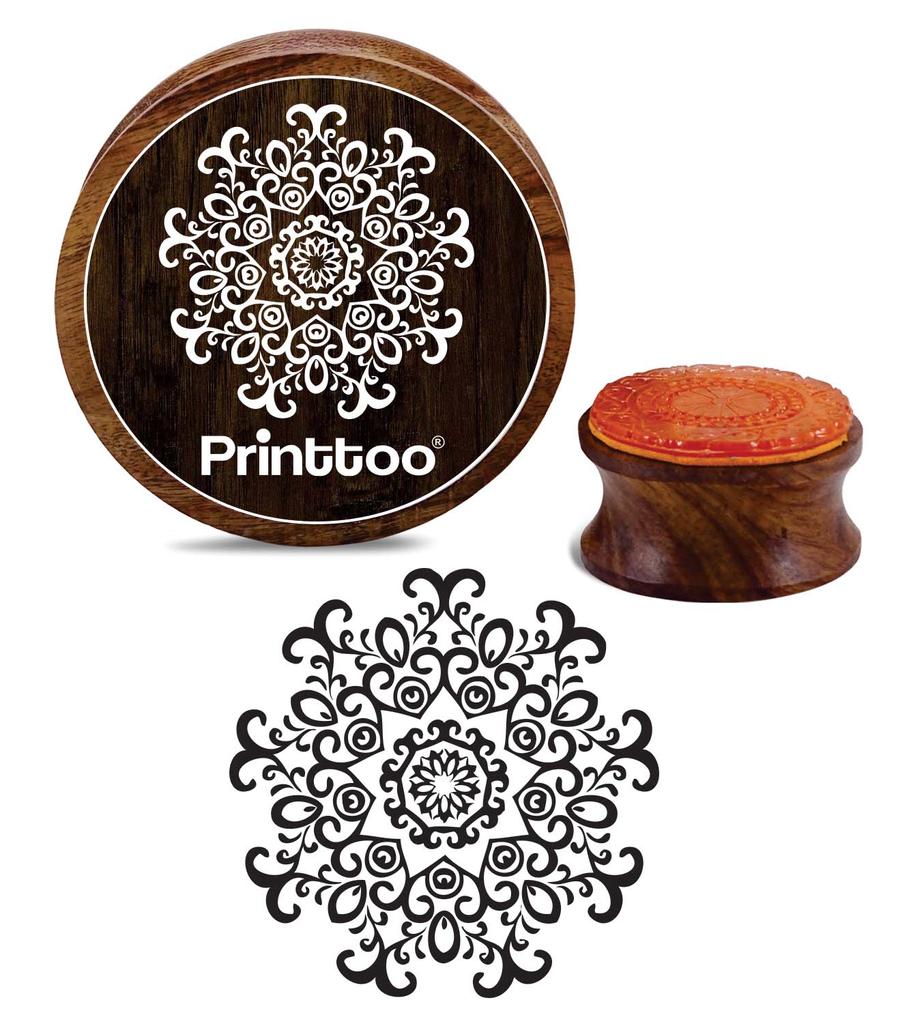 Printtoo Floral Mandala Pattern Round Wooden Rubber Stamp Scrap-booking Craft Textile Stamps-2
