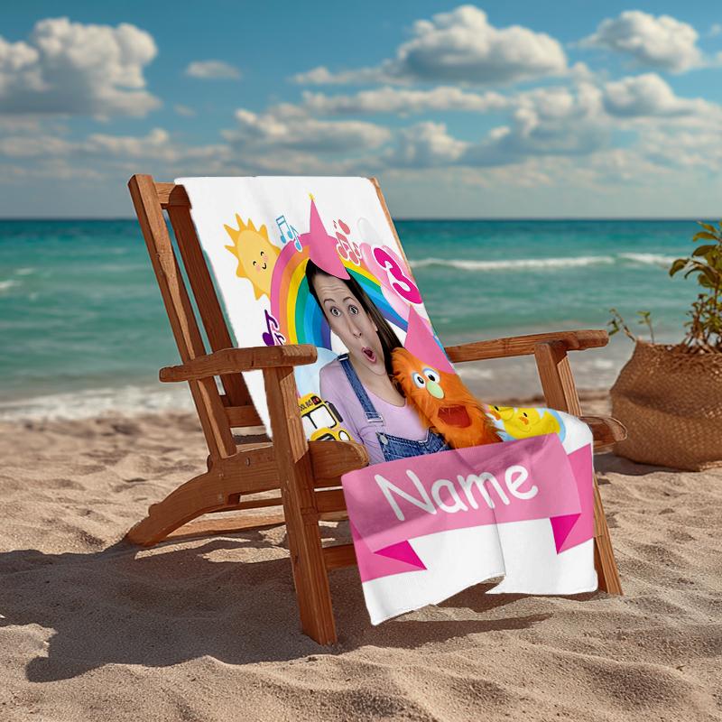 Custom Name Ultra-Soft Beach Towel with Ms. Rachel Theme,Ideal for Pool - Camping, Diving - Perfect Travel Essential, Vibrant Beach Towel.