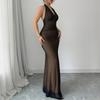 Spring new, fashionable, elegant and sexy v-neck splicing hip-wrapped dress