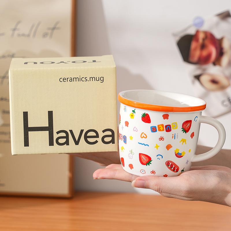 

Милая кружка с фруктами, чашка для молока, детская чашка для завтрака, мультяшная керамическая кружка высокой ценности, офисная чашка для питья 350ml