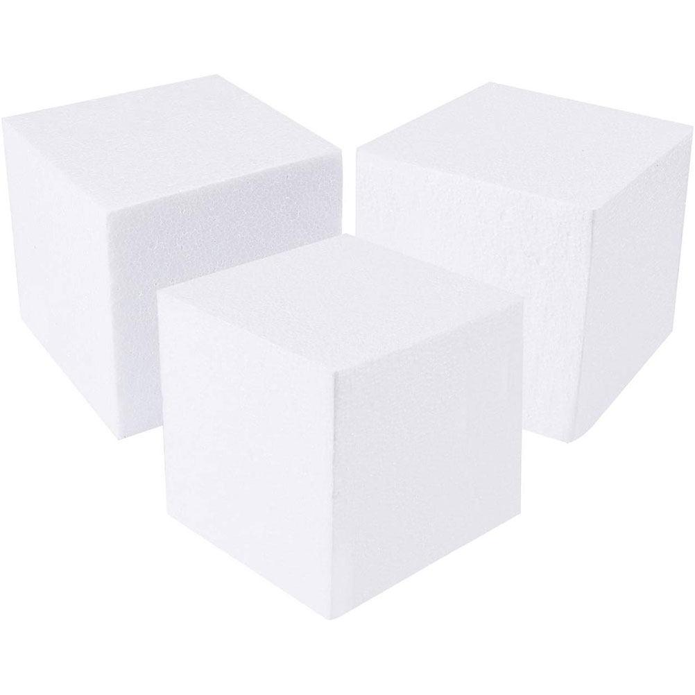 4Pcs Craft Foam Cube Blocks 15x15cm White Lightweight Sculpture Base for Cake Decorating Practice DIY Mold Baking Display Tools