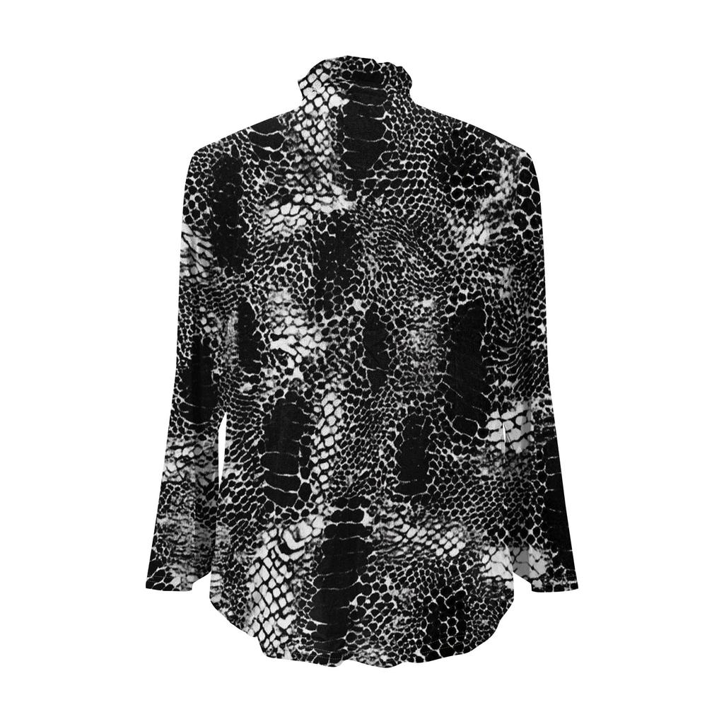 Women's Loose Ruffled Retro Floral Print Stand Collar Long Sleeve Cotton And Linen Top