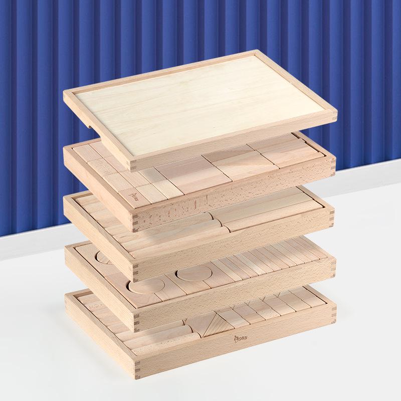 Kindergarten Solid Beech Wood Large Construction Blocks Set, 182-Piece