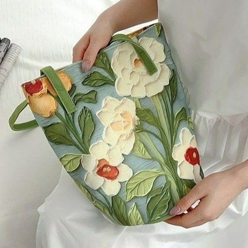 Nová velkokapacitní taška Bucket Bag, módní crossbody taška, ležérní, všestranná úložná taška přes rameno, akvarelový květinový vzor, ​​denní dojíždění, plátěná taška