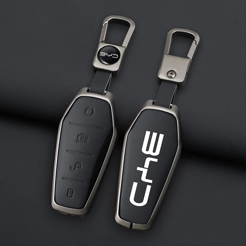 4 Button Car Key Cover For Byd Atto 3 Han Ev Dolphin Pro Tang Dm Qin Plus Max Yuan Zinc Alloy Leather Car Key Case Cover