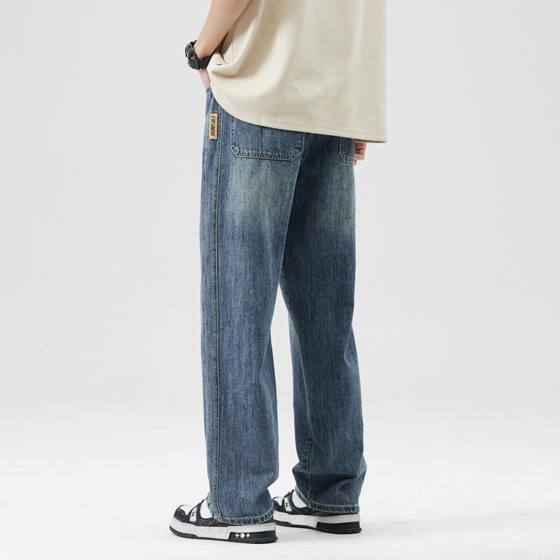 Spring and Summer Loose Straight High Street Retro Jeans Men's Wide-leg Pants Trousers