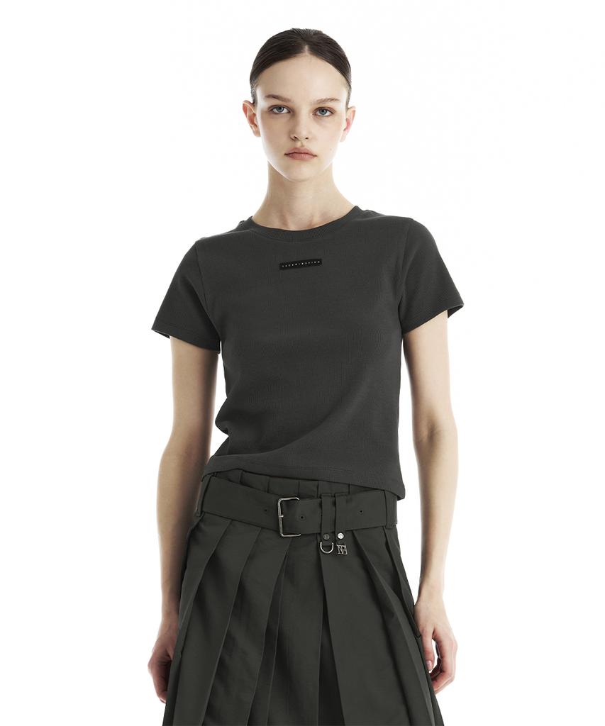Teulimingbeodeu Slim-Fit Ribbed Short Sleeve T-Shirt [Charcoal]