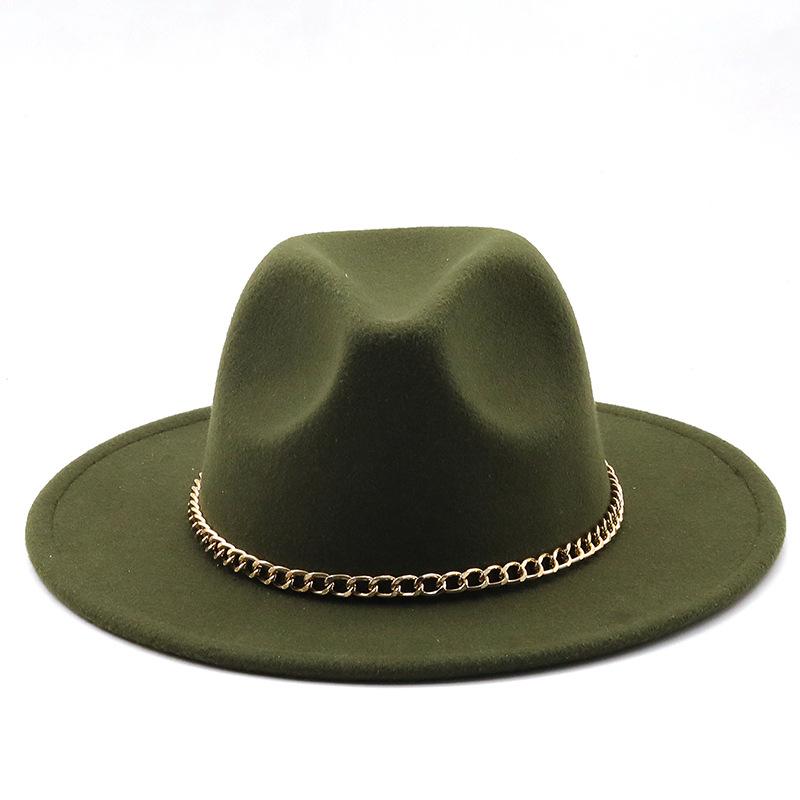New thin chain accessories European and American autumn and winter solid color woolen top hat European and American fashion jazz hat