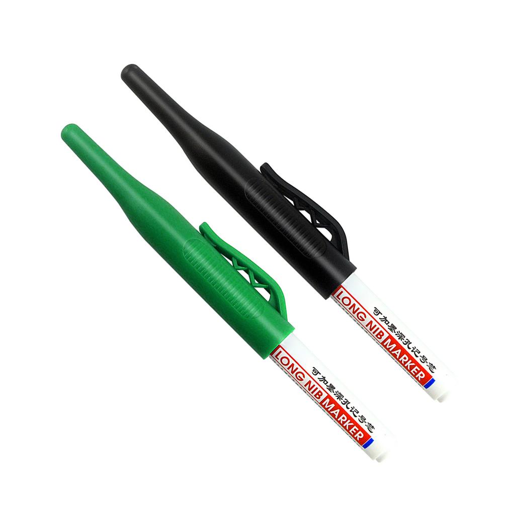 2Pcs Waterproof Deep Reach Marker 30mm Deep Hole Marker Long Nib Carpenter Marker Woodworking Marking Tool