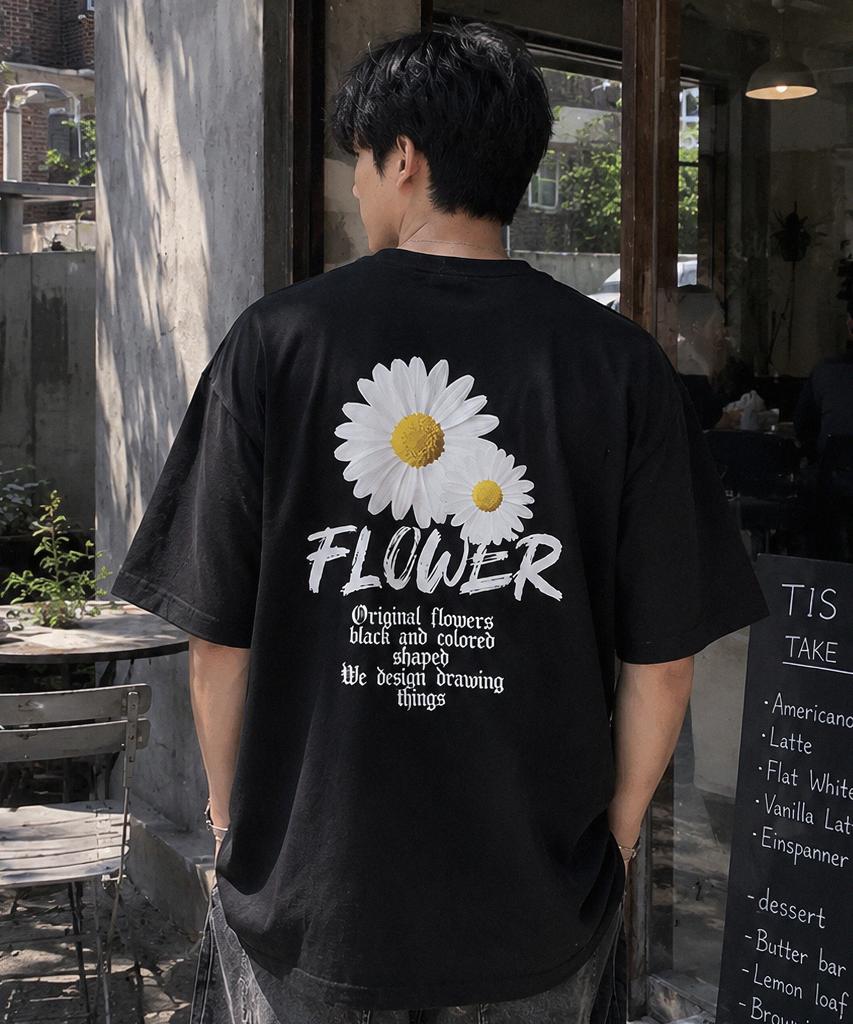 Original Day Gothic Flower Oversized Short Sleeve T-Shirt Unisex Black
