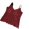 Gebürstetes warmes V-Ausschnitt-Camisole aus französischer Spitze mit Brustpolstern für Herbst & Winter