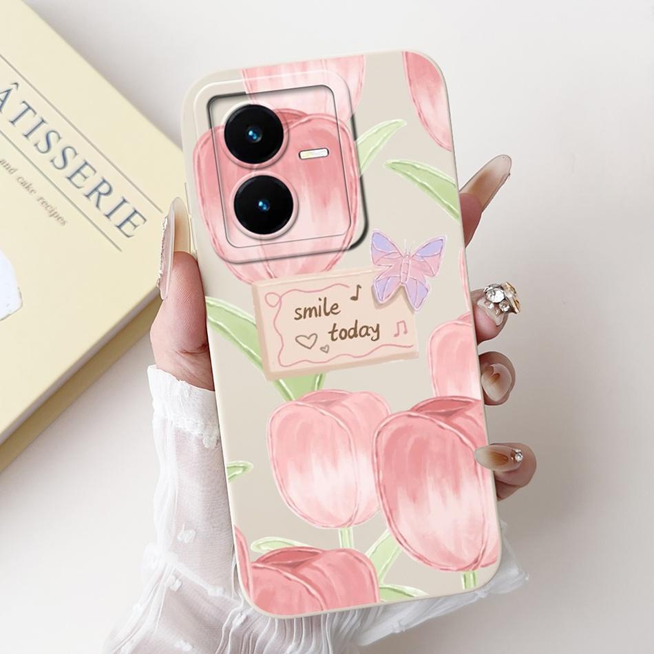 For Vivo Y22 Y22s Y22t Phone Case Vivo V2206 V2207 Y22 Y22s Y22t Elegant Floral Cat Painted Soft Silicone Shockproof Cases