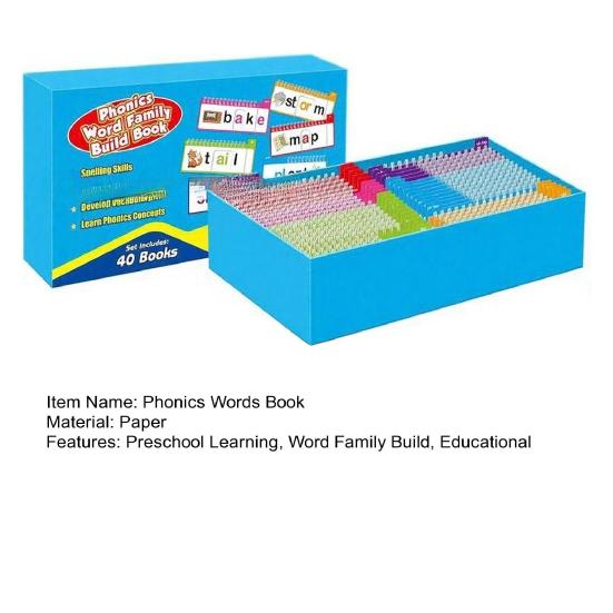 40Pcs Phonics Word Family Build Book Kids Preschool Learning Activity Words Spelling Flash Cards Kindergarten Student Read Rhyme Phonics Flip Book