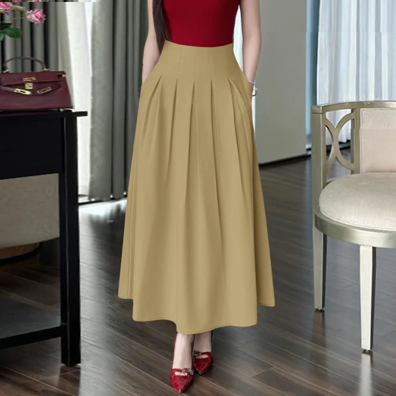 ZANZEA Dámské ležérní, elastický pas, jednobarevné volné dlouhé sukně