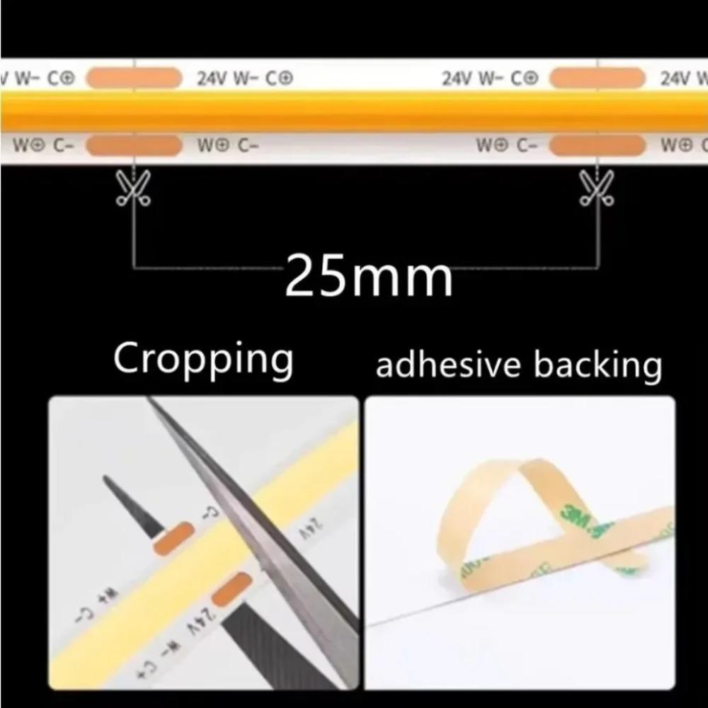 10m 480 LEDs/m COB LED Strip Lights Flexible Tape DC24V RA98 High CRI CCT 2700K-6500K Linear Dimming High Density For Room Decor