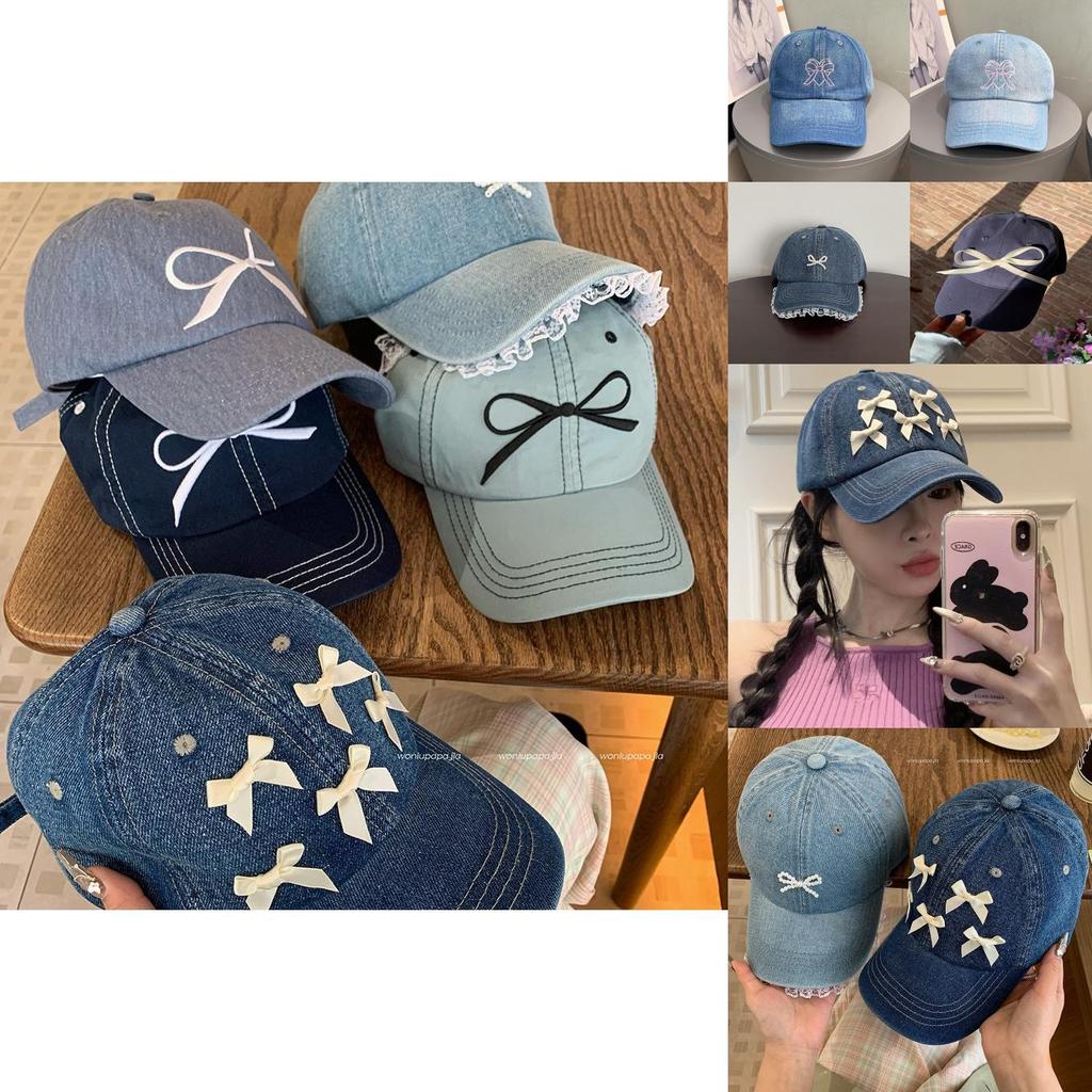 Butterfly Knot Denim Baseball Cap With Sun Protection For Casual Women
