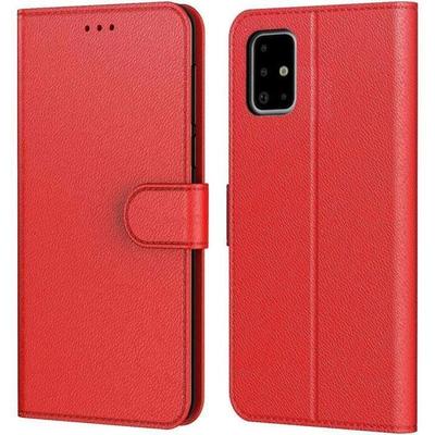 Funda para Samsung A51 - PROSHOP - Rojo efecto piel - Protección 360° - Cartera - Soporte de visualización
