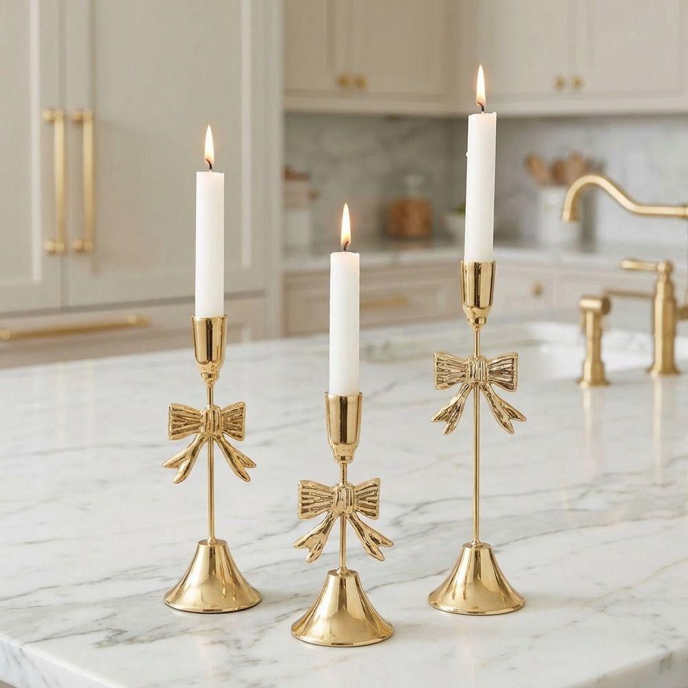 Vintage Bowknot Candle Holders Electroplated Candlestick Holder Candle Stands  Wedding Decor