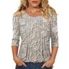 Women's Fashionable Casual Three,quarter Sleeve Button,down Retro Floral Round Neck Top