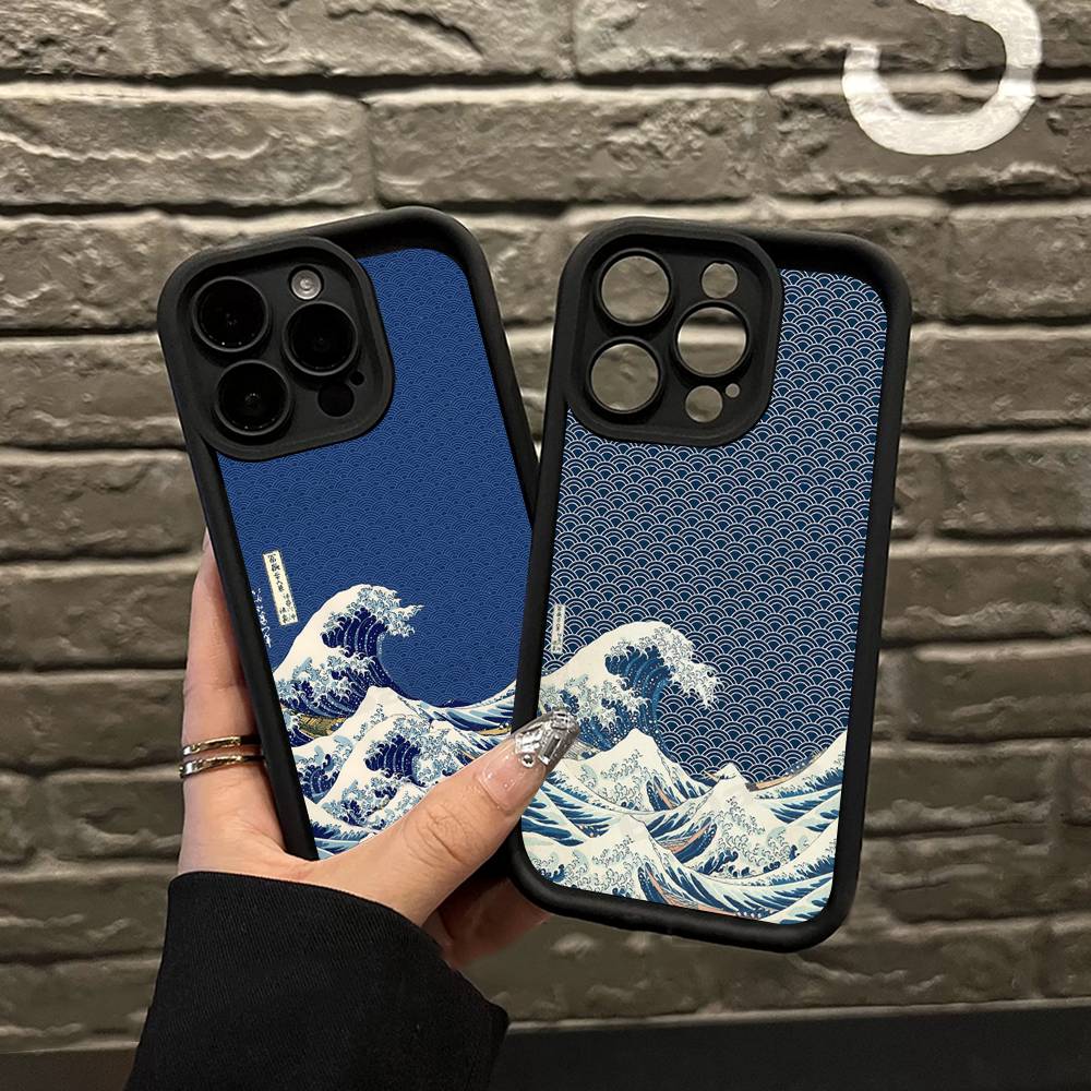 Japanese Waves Phone Case For IPhone 17 16 15 14 13 12 11 Pro Max 16E Plus INS Soft Cover