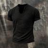 2026 Solid-color Men's Retro Cotton-Linen Mustache Edge Special V-Neck Short-Sleeve T-Shirt
