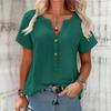 Blouse à Manches Courtes pour Femme, Col en V, Demi-Boutonnage, Coupe Ample, Hauts Décontractés