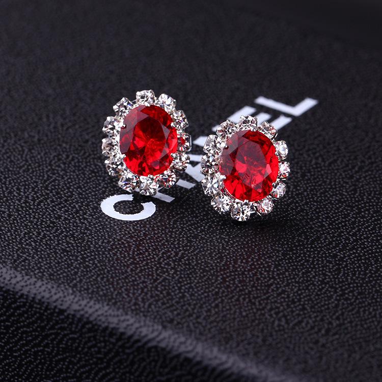 E856 Korean Oval Rhinestone Multi-Color Zircon Earrings