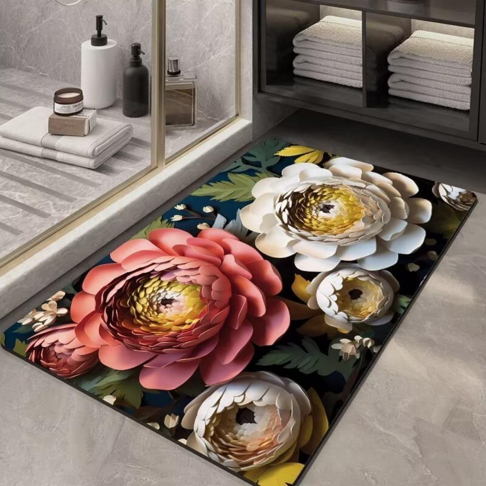 Flower Printing Bathroom Thickening Mat Bath Non-slip Carpets In Wash Basin Bathtub Side Floor Rug Shower Room Doormat Memory Foam 3D Pad