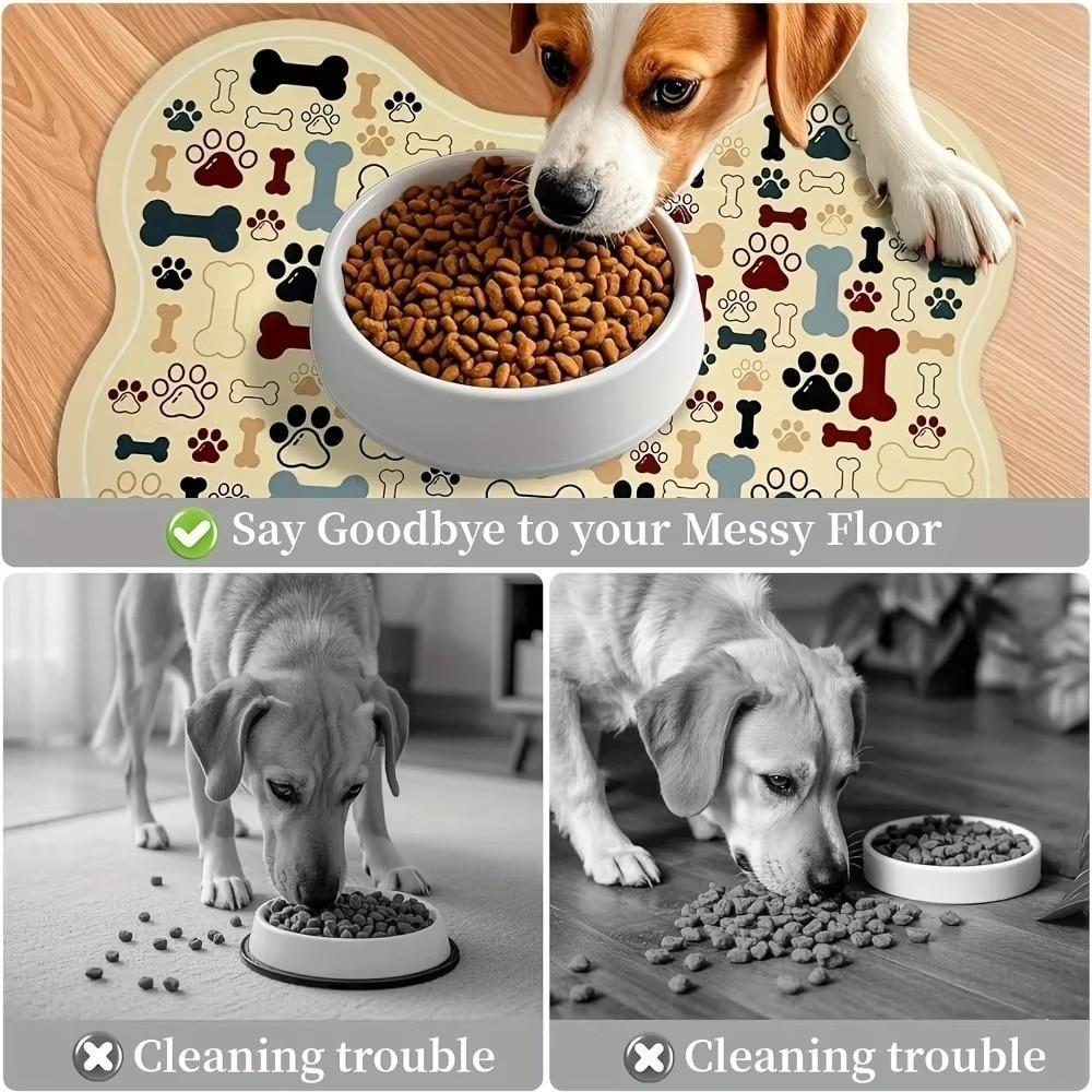 Geometric Fishbone Paw Print Dog Feeding Mat Non-Slip Quick-Dry Pet Food Bowl Pad Placemat Water Bowl Pad Pet Feeding