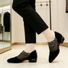 2026 Summer Women's Pointed Toe Low Heel Sandals Black Mesh Rhinestone Fashion Office Ladies Dress Shoes Plus Size 42