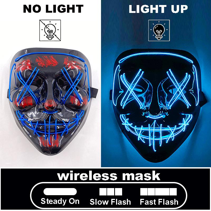 High Quality Rave Mask Decor Cosplay Purge Mask Halloween Horror Led Luminous Mask For Makeup Prom Party Cosplay Costume