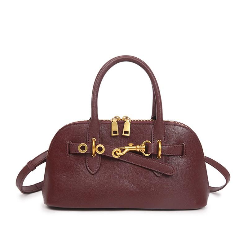 Womens Large Capacity Shell Crossbody Bag Top-Grain Leather Handbag Vintage Style Daily Use Shoulder