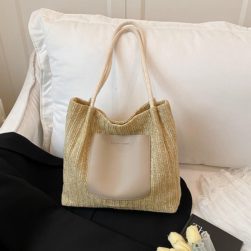 

Популярная плетеная сумка-тоут большой вместимости женская летняя новая универсальная на плечо подмышку модная для работы хаки