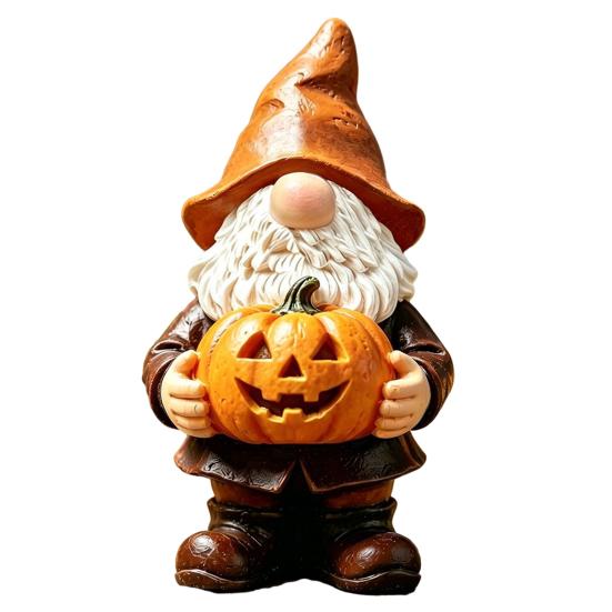 Weather Resistant Gnome Decor Halloween Garden Statue, Faceless Holding Pumpkin Sculpture, Stable Sculpture Waterproof Resin Statue for Porch