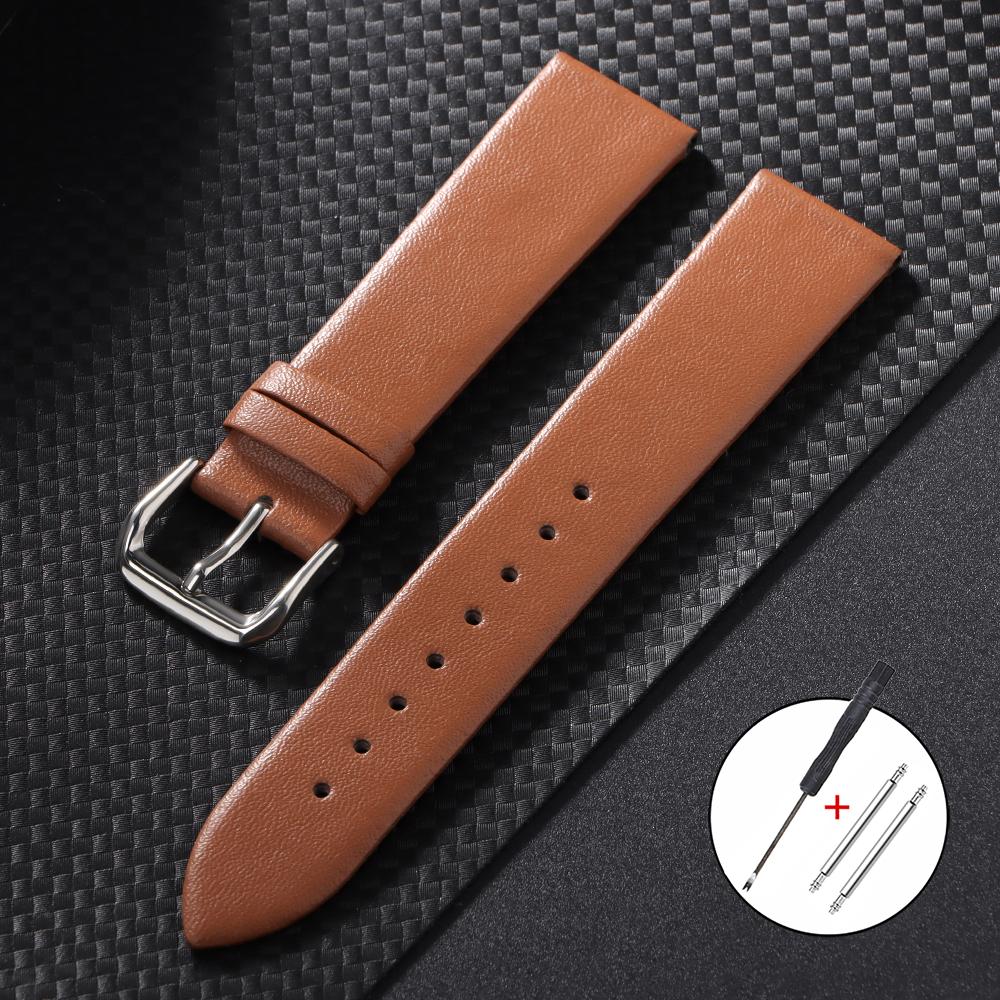18mm 20mm 22mm Ultra-thin Genuine Cowhide Watchband Men Women Universal Watch Strap Brown White Black Wristband for Smartwatch