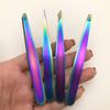 Colorful Stainless Steel 4pcs Eyebrow Tweezers 4 Pcs Set Colored Titanium Coating Trimming and Hair Removal Tweezer
