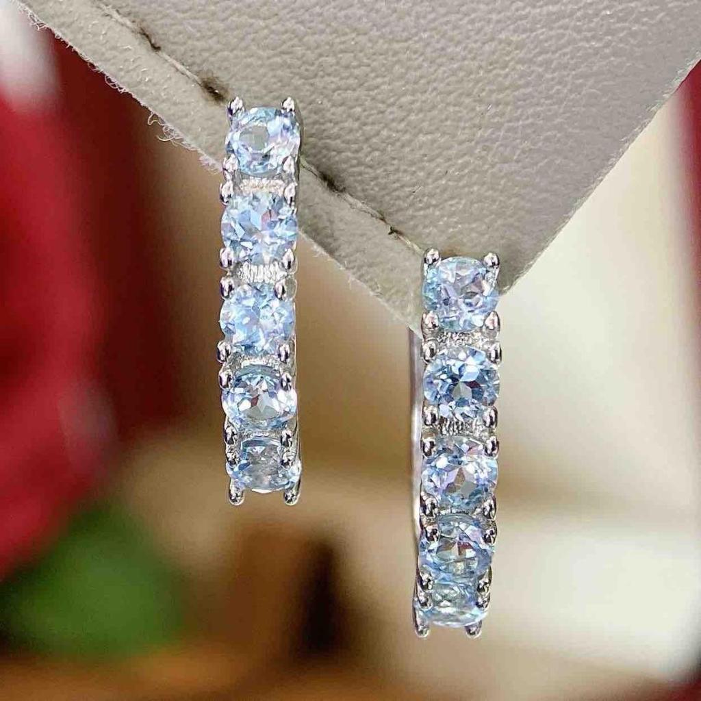 2025 Natural Topaz Earrings with S925 Silver, Court Style, Simple Design