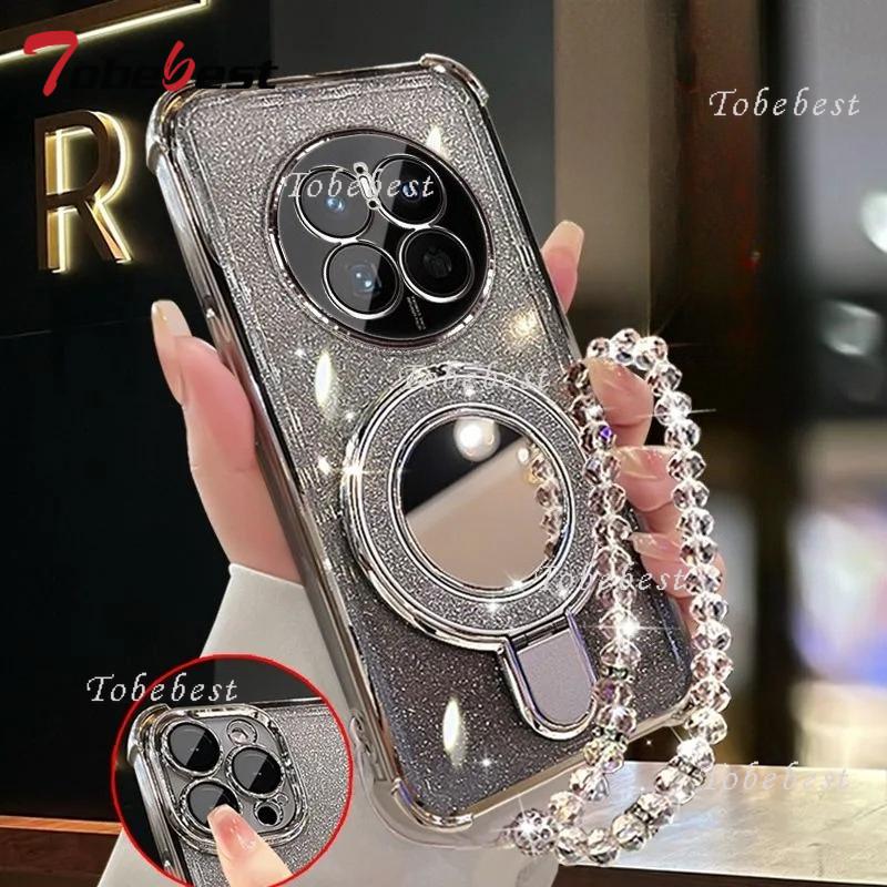 Pro Huawei Mate 70 60 50 40 30 Pro Pouzdro Třpytivé Nárazuvzdorné Pokovování zrcadlové Magnetický Držák Telefonu Náramek Kryt