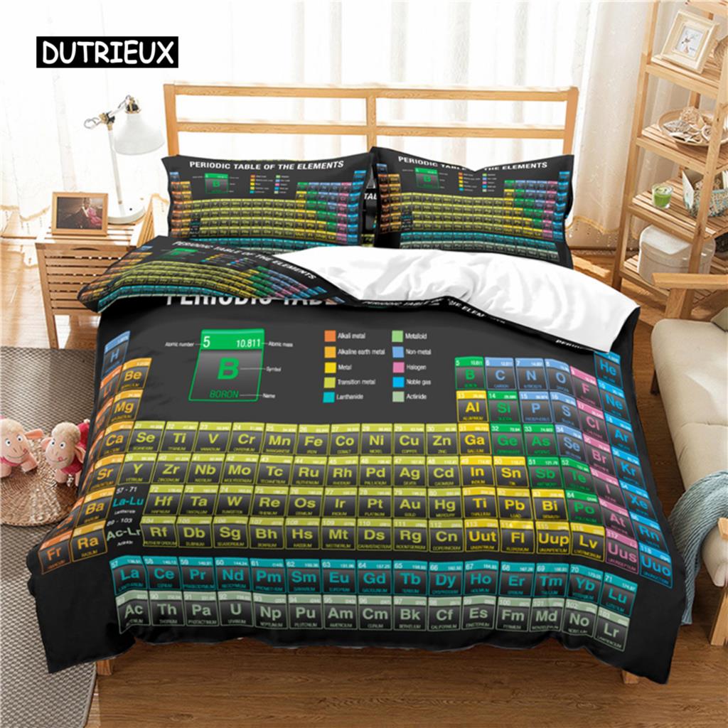 Periodic Table Duvet Cover Science Bedding Microfiber Chemistry Lovers Learning Decor For Kids Teens Adults