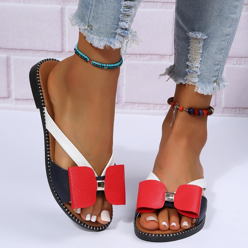 Summer Open Toe Slippers With Bow Dressy Fashion Indoor Outdoor Slippers Casual Comfy Summer Beach Shoes