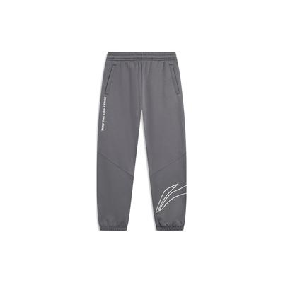 Li Ning Sports Lifestyle Series Letter Logo Print Cuffed Fleece Warm Loose Knit Sweatpants Men Bottoms Black Pine-Grey AKLTD71-2