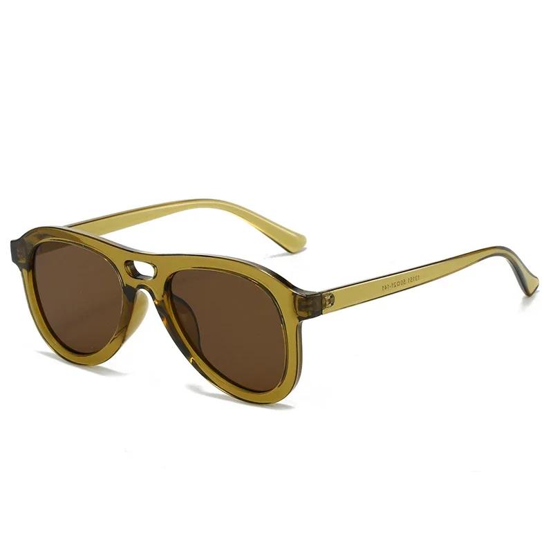  Vintage Double Bridges Pilot Men Sunglasses Fashion Shades UV400 Women Tea Sun Glasses