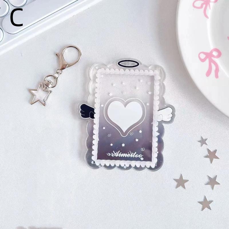 1Pcs Cute Acrylic Kpop Pocard Holder Angel Wing Design Star Keychain For Fans Po Collection Id Card Display Bag Pendant