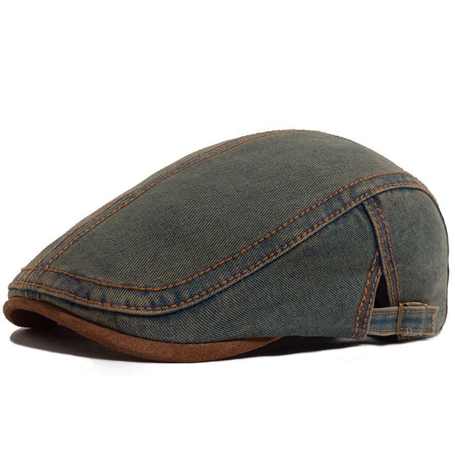 Boina Unisex Vintage Lavada Denim Color Block - Primavera/Otoño Gorra Plana Casual