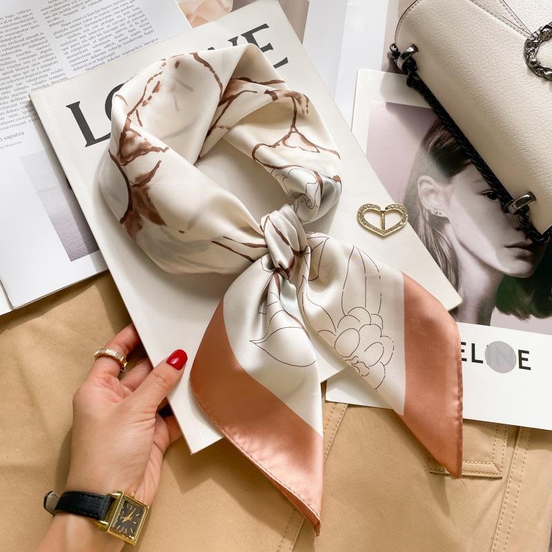 Small square scarf silk scarf women's French spring and autumn summer matching shirt neck protector scarf tulle scarf scarf 71x71