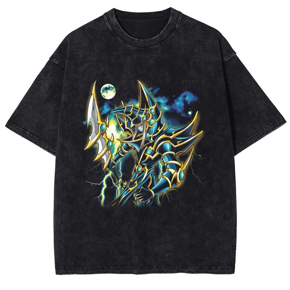 Classic Anime Yugioh Dark Magician  Manga Graphic Print T-Shirt Men Women Vintage Washed Cotton Summer New Tee Streetwear Fashion Oversized Top