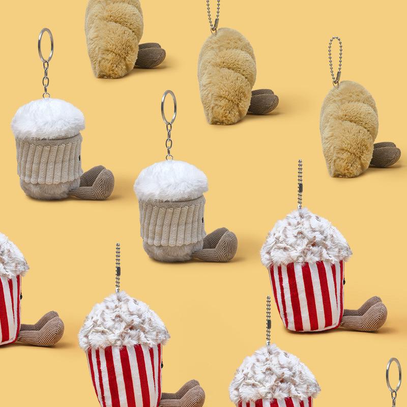 JC Fun Latte Tasse Tennis Popcorn Plüschtier Croissant Bär Pinguin Anhänger - Kindergeschenk